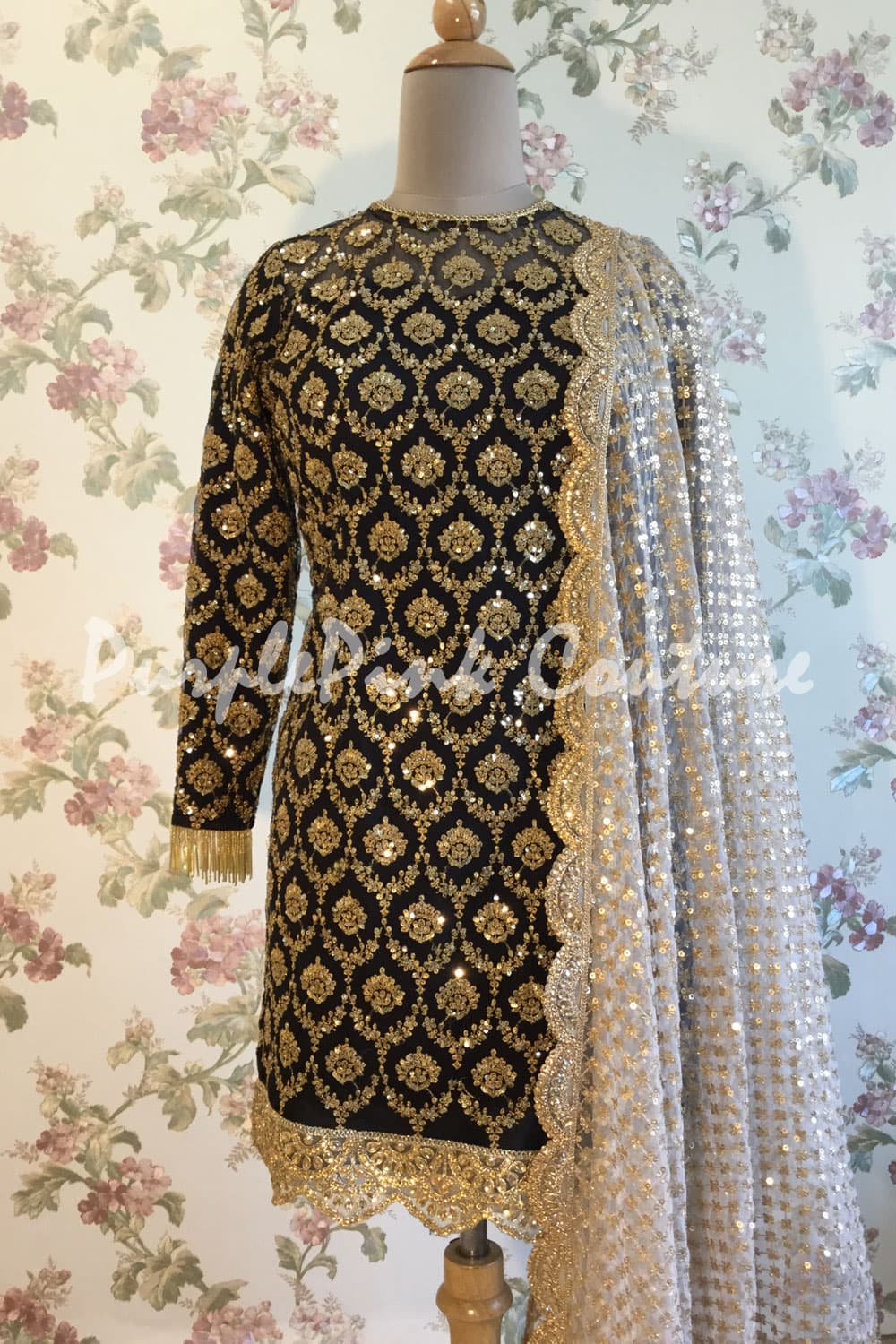 Clothing Fashion Embroidered Black Pakistani Sharara Suit LSTV113299