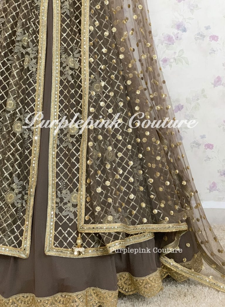 Shanaya Charcoal Grey Thread Sequins Embroidered Lehenga Choli