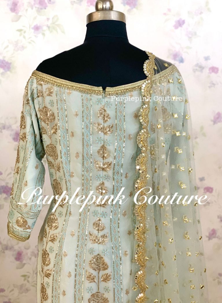 Blue Rose Georgette Base Sequins Embroidered Suit Pajami