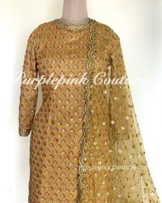 Silk Base Mustard Heavy Embroidered Suit
