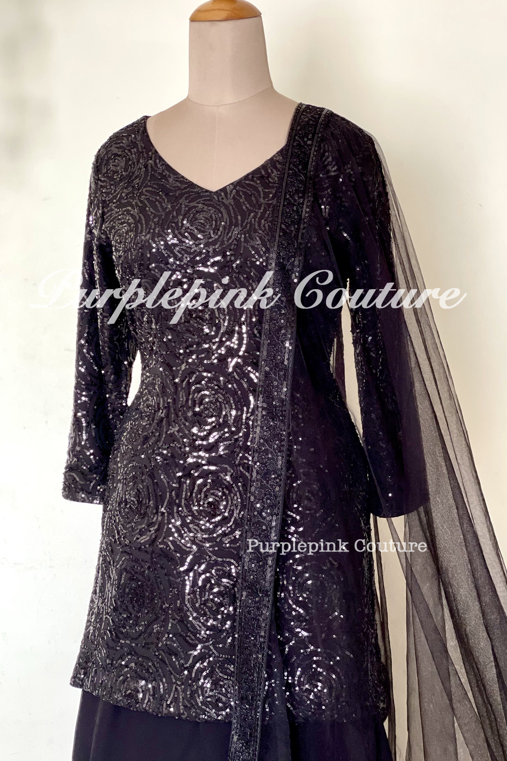 Black Dress with Net Upper (3 Piece) – Faash Wear